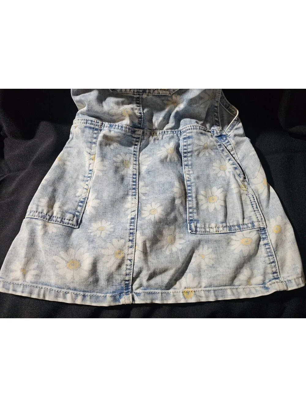 Girl's Cat & Jack Daisy Floral Overalls Dress Acid Wash Denim Size XS 4/5 Blue